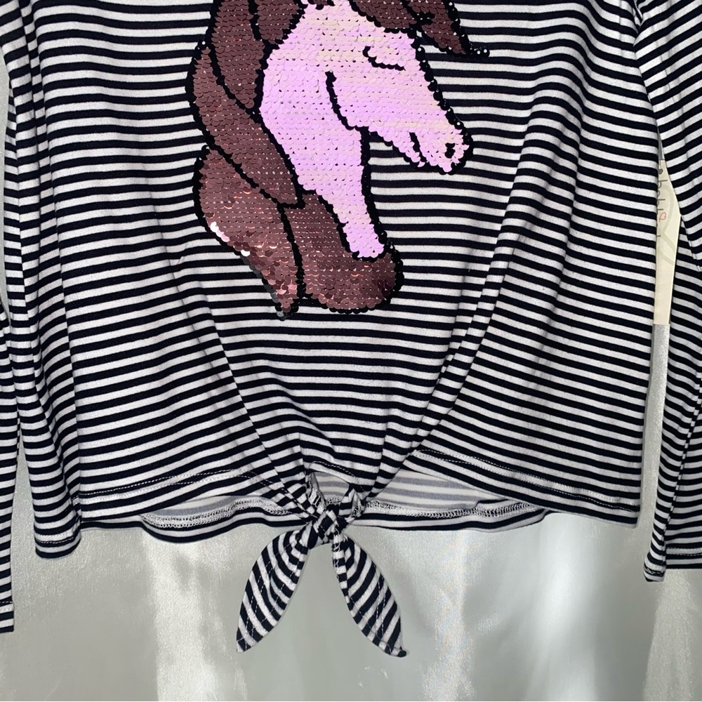 NWT Girls Bejeweled Super Soft Unicorn Sequenced Long Sleeve Shirt w/ Tie Front - Picture 3 of 5